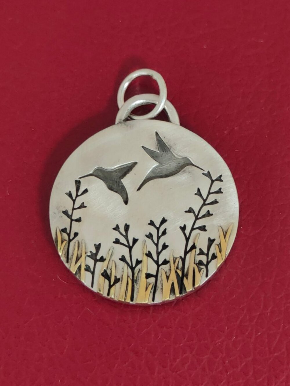Sterling Silver Hummingbird Pendant Round Necklace Charm Natural Scenery Jewelry